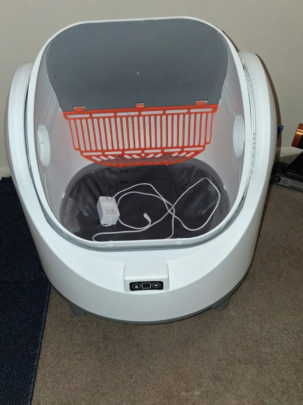 Automatic Cat Litter Box - White with Orange Interior
